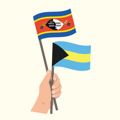 Flags of Eswatini and Bahamas, Hand Holding flags