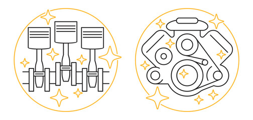 Motor Oil icons - clean engine and cylinders