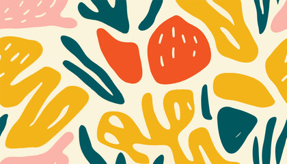 Hand drawn minimal bright abstract organic shapes pattern. Collage contemporary print. Fashionable template for design.