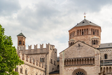 Fototapeta na wymiar View along the walls of Trento Cathedral. April 23, 2023 Trento, Italy