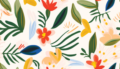 Modern abstract flowers collage pattern. Bright contemporary print. Fashionable template for design.
