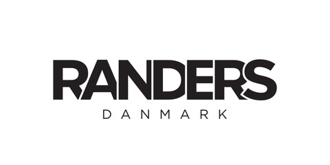 Randers in the Denmark emblem. The design features a geometric style, vector illustration with bold typography in a modern font. The graphic slogan lettering.
