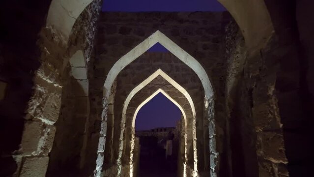 Illuminated tower of Qal'at al-Bahrain, Bahrain's famous fort