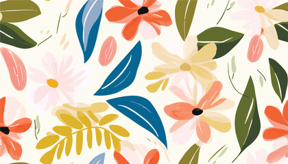 Modern abstract flowers collage pattern. Bright contemporary print. Fashionable template for design.