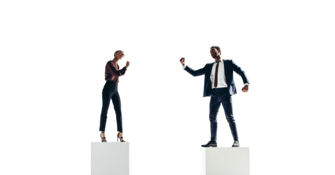 Two business rivals competing with each other on a transparent background