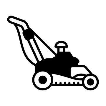 Lawn Mower Machine concept, mow the grass or plants icon design, Housekeeping symbol, Office caretaker sign, porter or cleanser equipment stock illustration