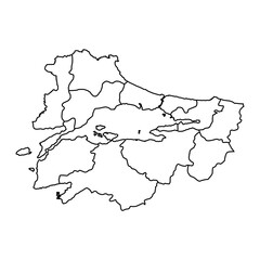 Marmara region map, administrative divisions of Turkey. Vector illustration.