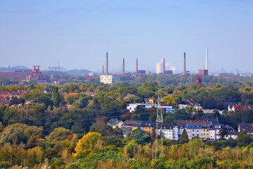 Essen city, Germany. Cityscape with industrial infrastructure.