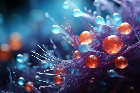 Close-up image of a human cell nucleus with chromatin strands, cytology Generative AI
