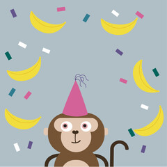 Monkey  Party Hat with  invitation banner and element asset for design poster, invitation card, flyer 