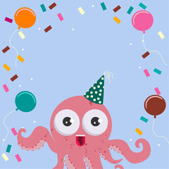 Octopus Party Hat with  invitation banner and element asset for design poster, invitation card, flyer 