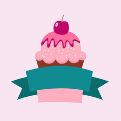 Cupcake Cherry with Banner Ribbon 
