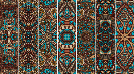 Bohemian repeating background texture seamless pattern vector. Boho ornamental mandala set of banners