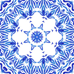 Abstract hand drawn watercolor tile seamless ornamental pattern. Elegant mandala with flower for fabric and wallpapers