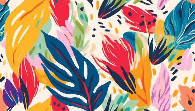 Fototapeta Modern exotic floral jungle pattern. Collage contemporary seamless pattern. Hand drawn cartoon style pattern.