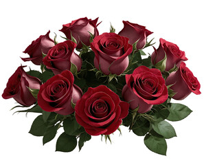 Bouquet of red roses in vase isolated on transparent background. 