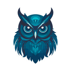 Modern abstract vector illustration of owl with blue undertone.