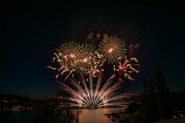 Fireworks above the water surface