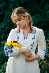 Girl-Ukraine,
Ukrainian woman in a field with a parasol