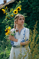 Girl-Ukraine,
Ukrainian woman in a field with a parasol
