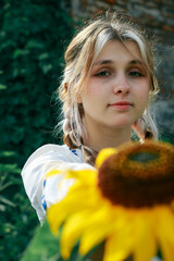 Girl-Ukraine,
Ukrainian woman in a field with a parasol