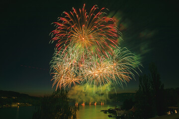 Fireworks above the water surface