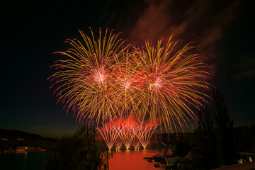 Fireworks above the water surface