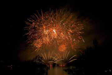 Fireworks above the water surface