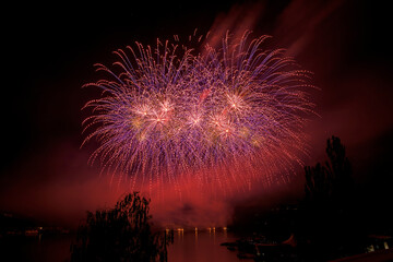 Fireworks above the water surface