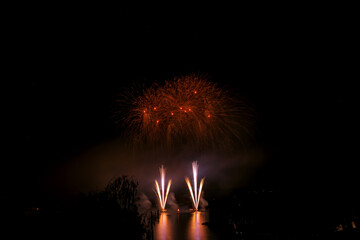 Fireworks above the water surface