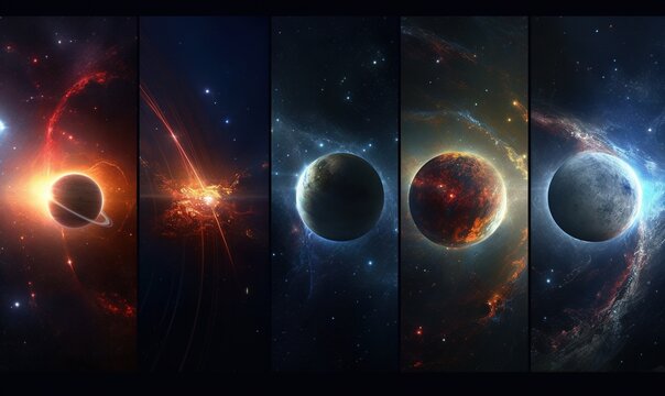  a series of images of the planets in outer space, including a black hole.  generative ai