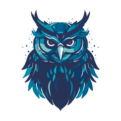 Modern abstract vector illustration of owl with blue undertone.