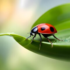 Fototapeta premium ladybug on green leaf Generative AI