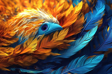 Fototapeta premium The colorful animal bird feathers in the black background