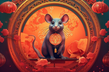In the red context, the Chinese zodiac animal rat