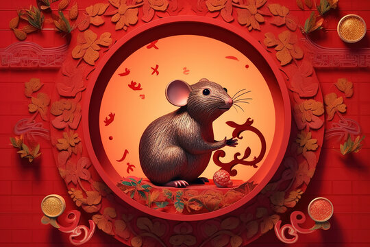 In the red context, the Chinese zodiac animal rat