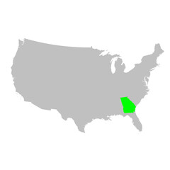 Vector map of the state of Georgia highlighted highlighted in bright green on a map of United States of America.