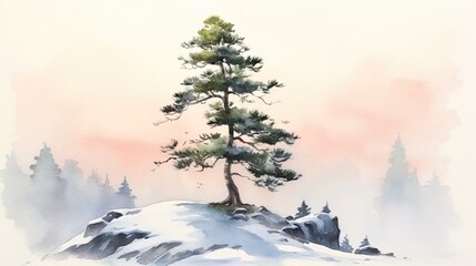 Light watercolor of pine tree