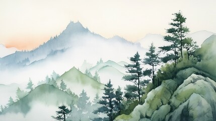 Light watercolor of pine tree