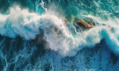  an aerial view of the ocean with a rock in the middle.  generative ai