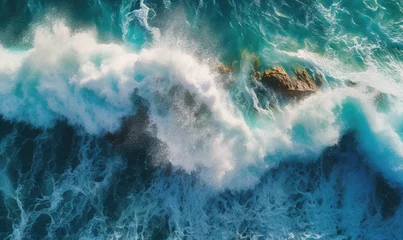 Fotobehang  an aerial view of the ocean with a rock in the middle.  generative ai © Olga