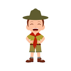 happy cute little kid boy wear scout uniform