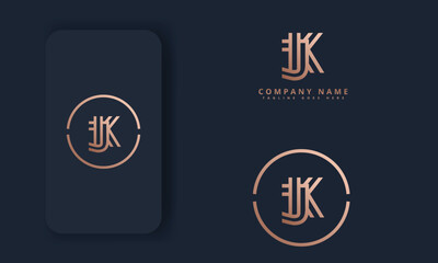 Luxury Vector Logotype With Business Card Template. Premium Letter J k Logo With Golden Design. Elegant Corporate Identity.