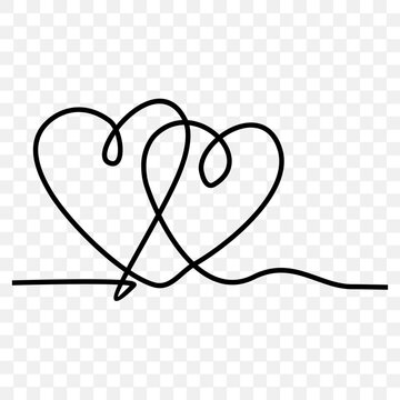 valentine card with hearts, continuous line drawing