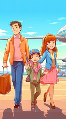 Have a happy family travel vacation at the airport