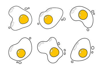 Set of different images of cartoon fried eggs