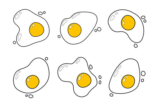 Set of different images of cartoon fried eggs