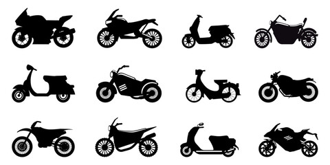 Black motorcycle silhouette collection. Set of black motorbike icon silhouette