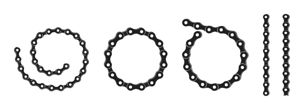 Set of bike link. Bicycle chain link collection. Set of black motorcycle link