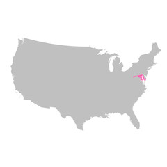Fototapeta premium Vector map of the state of Maryland highlighted highlighted in bright pink on a map of United States of America.